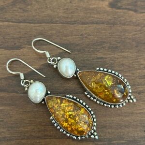 Elegant Silver and Amber Drop Earrings